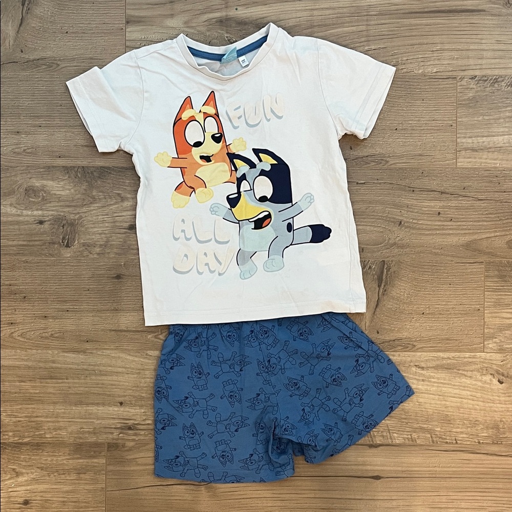 Kids White and Blue Bluey T-Shirt and Shorts Pajama Set